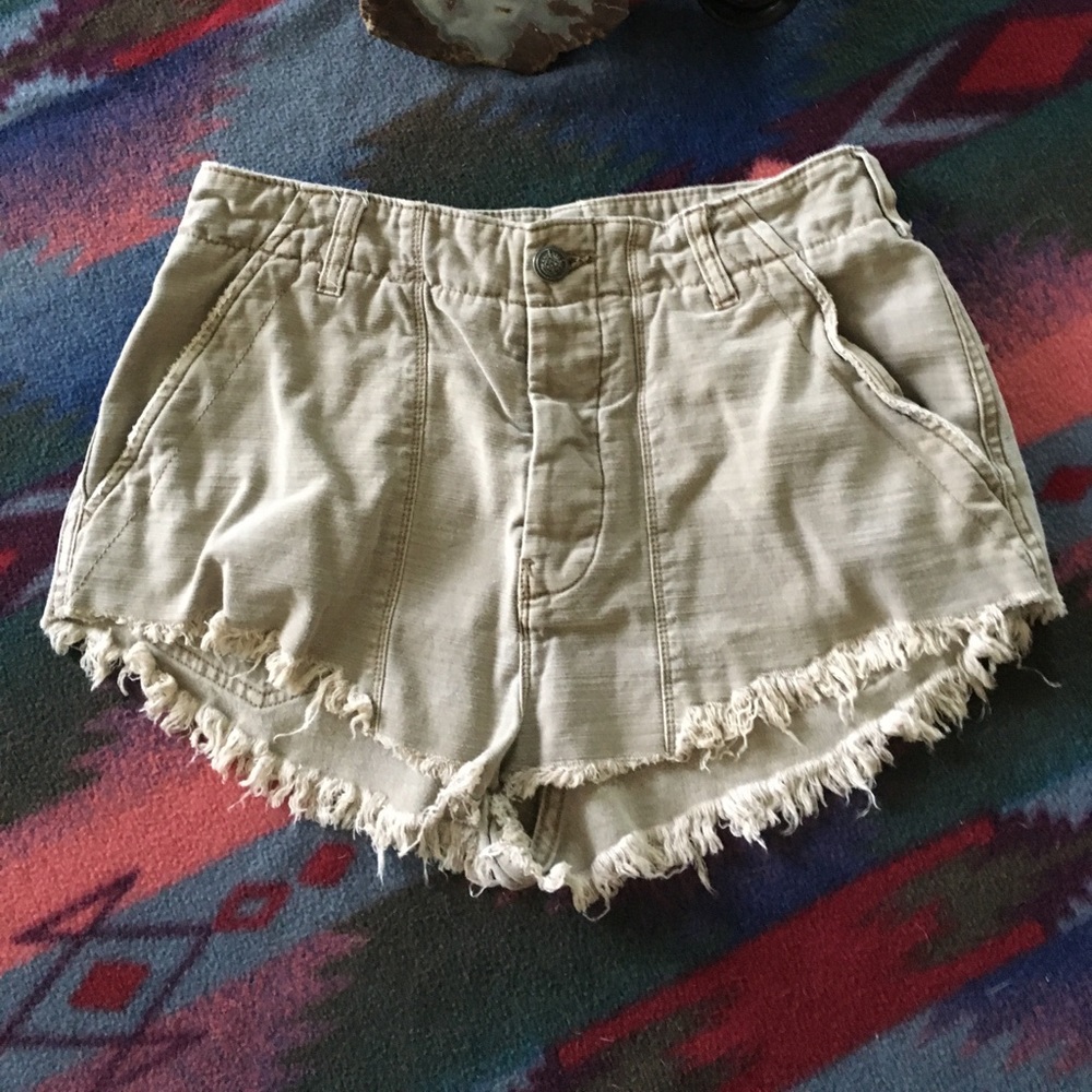 Free People Taupe High Waist Fringe Shorts